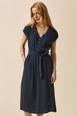 Women's dot-print mid-length sleeveless dress