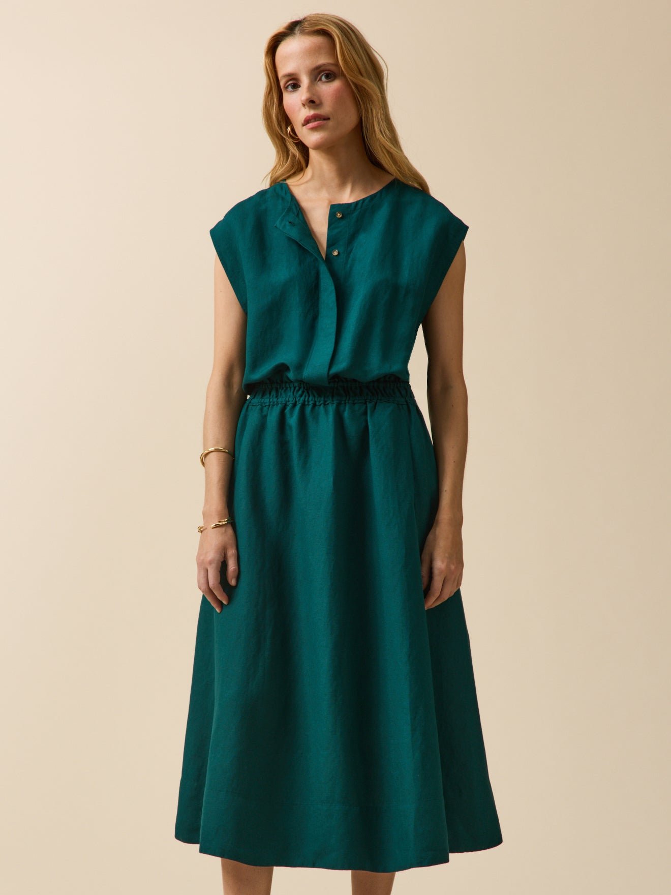 Women's sleeveless linen and viscose dress