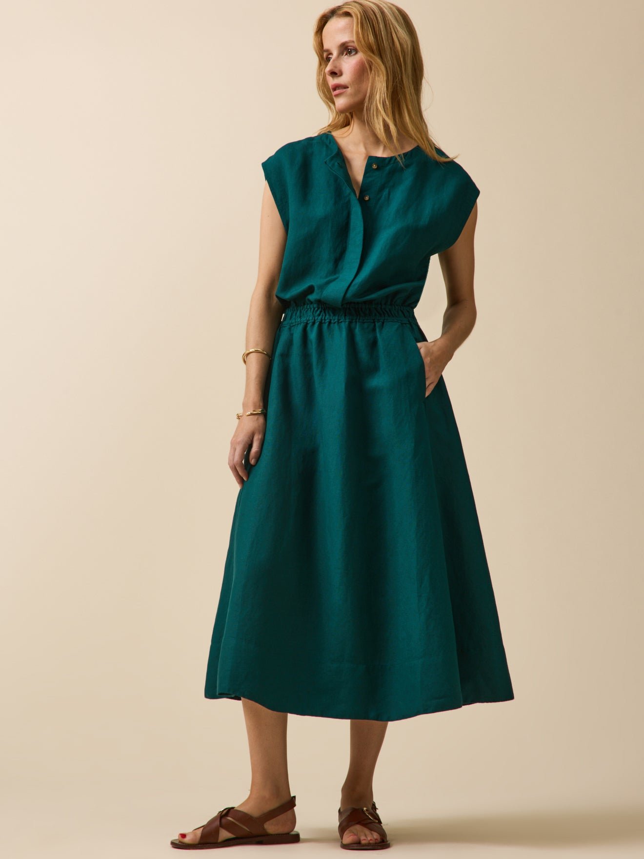 Women's sleeveless linen and viscose dress - Image 6