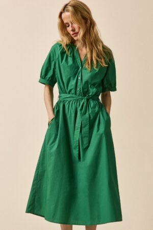Women's long poplin dress in a solid color