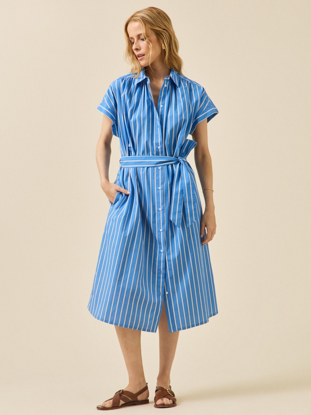Women's mid-length striped cotton dress - Image 3