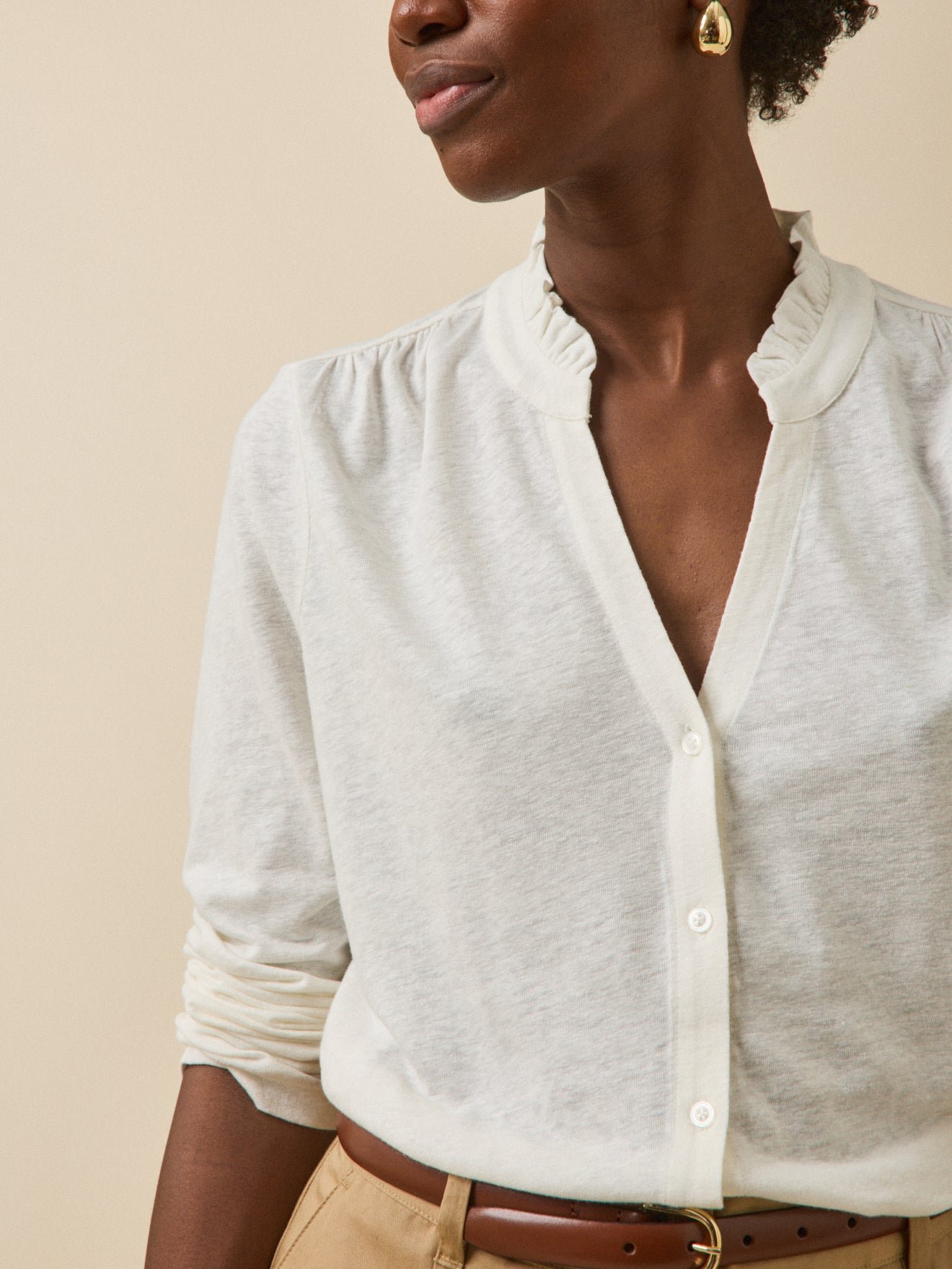 Women's linen and viscose button T-shirt - Image 3