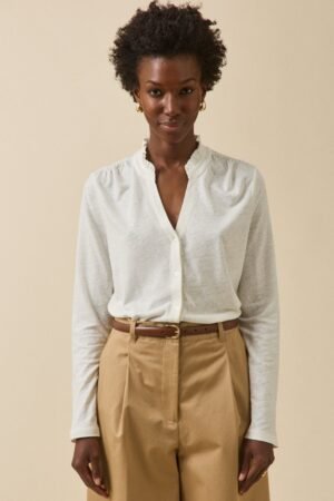 Women's linen and viscose button T-shirt