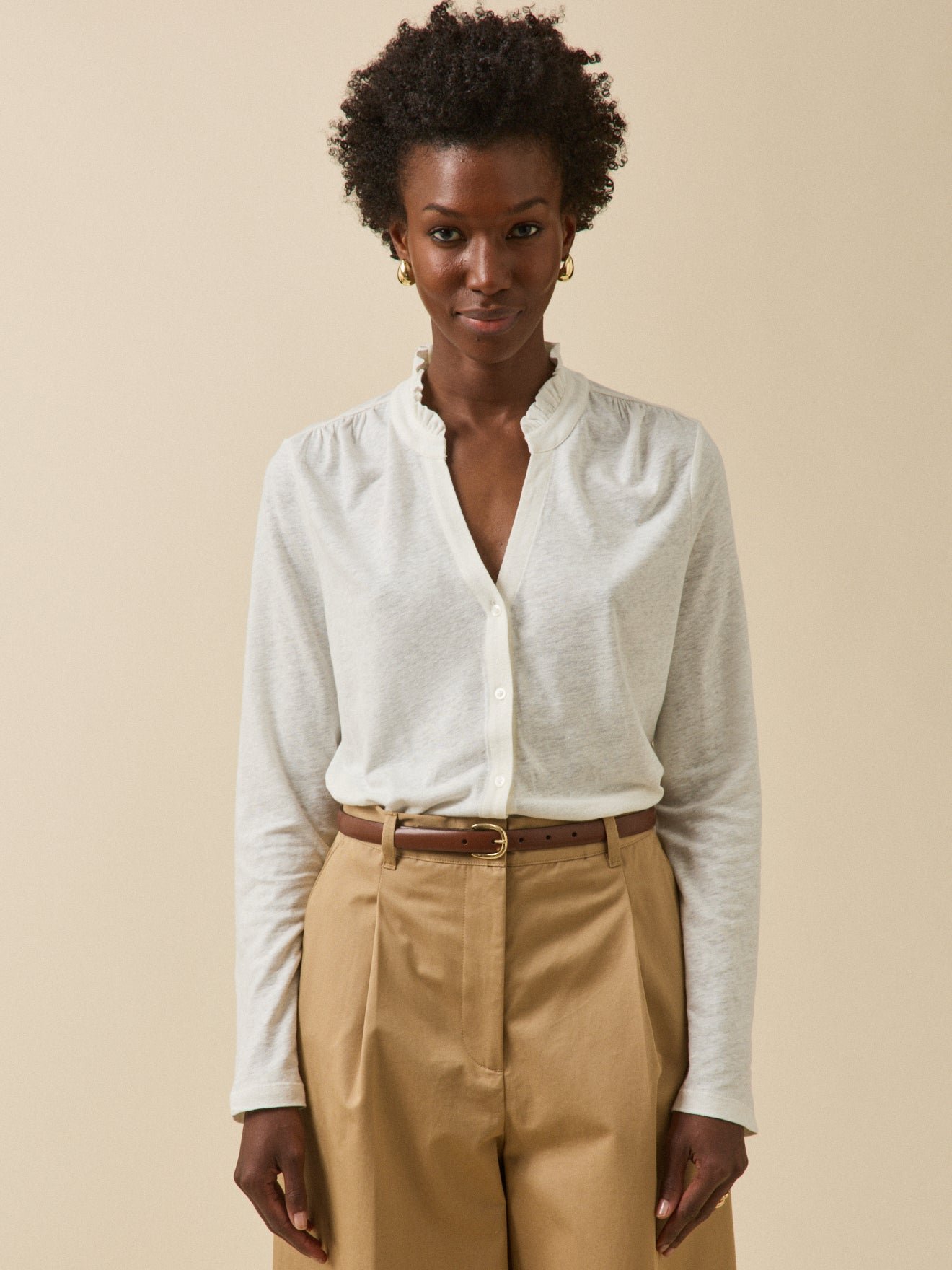 Women's linen and viscose button T-shirt