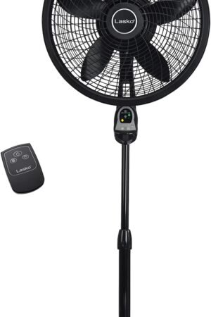 Oscillating Cyclone Pedestal Fan, Adjustable Height, Timer, Remote Control, 3 Speeds, for Bedroom, Living Room, Home Office, 18", Black, 1843