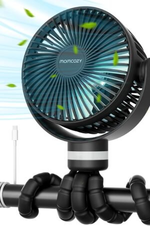 Mini Portable Stroller Fan, Battery Operated Small Clip on, Detachable 3 Speed Rechargeable, 360° Rotate Flexible Tripod Better Cooling for Car Seat Crib Treadmill Travel Black