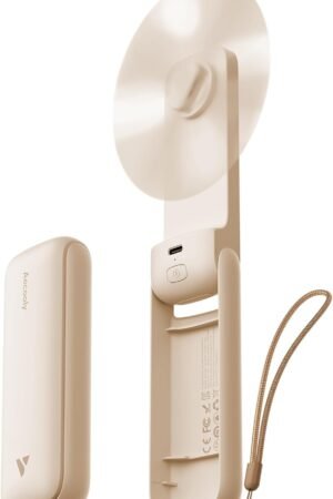 Slim Portable Fan, Thin Handheld Fan, USB Rechargeable Mini Personal [24H Max Cooling Time], Battery Powered Small Foldable Pocket for Travel, Summer, Gifts for Women, Girls -Beige