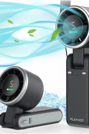 Portable Handheld Turbo Fan, 5 Gear Wind, Battery Operated, Up to 12 Working Hours, 3 IN 1 Hand Fans with Air Turbo Tech Cooling Fan for Outdoor Activities, Travel, Beach (Black)