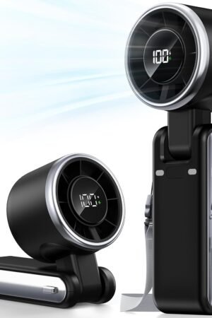 Portable Handheld Turbo Fan - 5 Gear High Speed 4000mAh Rechargeable Mini Personal Hand Fan Blow Cold Air, Battery Operated Travel Essentials, Beach Vacation, Gifts for Women, Men (Black)