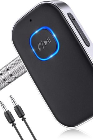 Bluetooth Receiver for Car, Noise Cancelling 3.5mm AUX Bluetooth Car Adapter, Wireless Audio Receiver for Home Stereo/Wired Headphones, Hands-Free Call, 16H Battery Life - Black+Silver