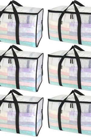 6-Pack Oversized Moving Bags with Reinforced Handles, Heavy-Duty Storage Tote for Clothes, Moving Supplies (Clear, 6-Pack)