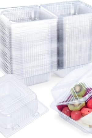 100 Count Clear Plastic Containers with Lids for Food, Thickened Disposable Sandwich Containers Clamshell Boxes for Cake Slice, Dessert, Hamburger, Salad, Pastry, Fruits, Takeout Tray