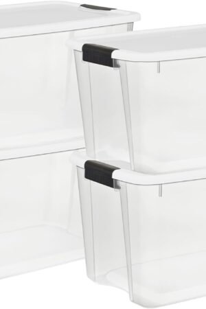 4 Pack Ultra Latching Box, Storage Bins with Lids, Clear Plastic, 70 Quart - Heavy-Duty Organizing Containers for Closet, Bathroom, and Office