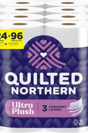 Quilted Northern Ultra Plush Toilet Paper, 24 Mega Rolls = 96 Regular Rolls, 3X Thicker*, 3 Ply Soft Toilet Tissue