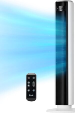 Fan for Bedroom, 90° Oscillating Standing Fan with 28dB Quiet for Sleep, 25ft/s Velocity, 12H Timer, 5 Speeds 4 Modes, Remoter, Bladeless Room Fan for Home, Office, Indoor, 36 inch, White