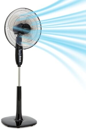 Basics 16" Pedestal Fan with Remote for Bedroom, Living Room, Office, Adjustable Height, Dual-Layered Blades, 3 Speeds, 3 Modes, Timer, Tilt Head, 60W, Black