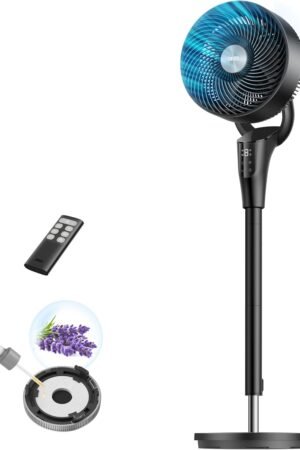 Fan for Bedroom, 2026 Upgraded, 90ft Airflow, 20dB Quiet Fan, 90° Oscillating Standing Fan for Whole Room, DC Motor, 8+H Speeds, 3 Modes, 38-42'' Adjustable Height, 8H Timer, 105° Manual Vertical