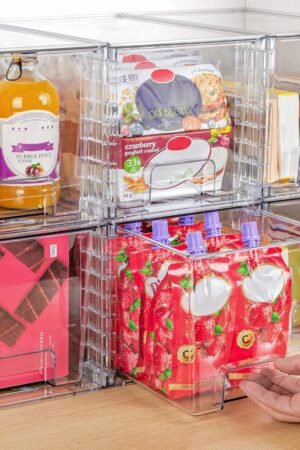 4 Pack Large Stackable Storage Drawers,Easily Assemble Acrylic Bathroom Closet Undersink Organizers and Storage,Plastic Bins for Kitchen Cabinets,Pantry,Makeup,Medicine Organization