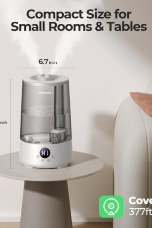Humidifiers for Bedroom Home, 3.6 L Cool Mist Top-Fill 34H Super Long Time, Quiet 23dB, Baby Humidifier, Oil Diffuser for Large Room, House, Plant, Nursery, Office, BPA FREE, Ultrasonic (Grey)