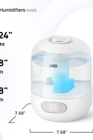 Humidifiers for Bedroom, 3L Top Fill 30H & 26dB Quiet Runtime for Large Room, Cool Mist Ultrasonic Humidifier with Humidity Sensor, Night Light for Home, Baby, Nursery, Plants, New Edition