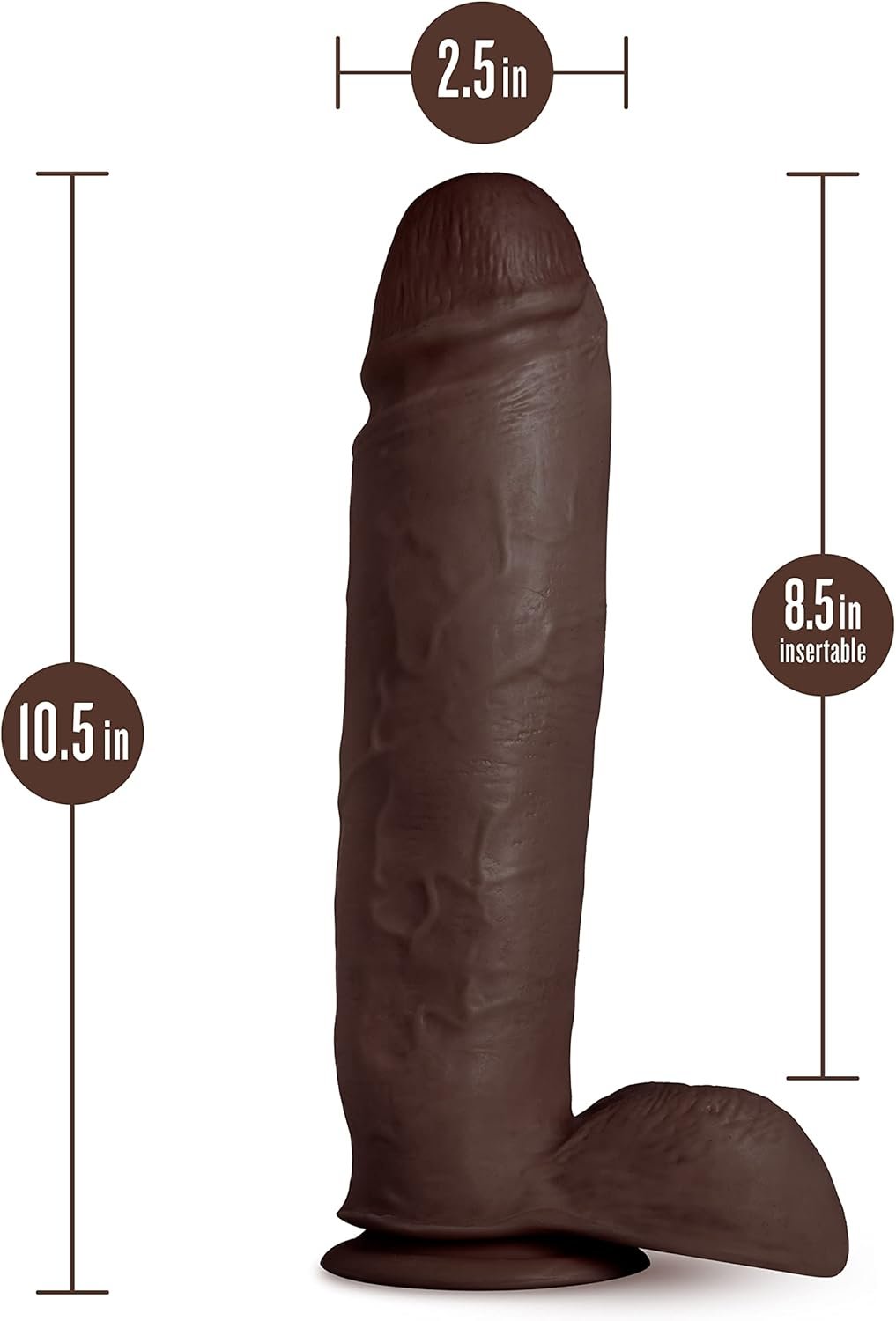 Blush Au Naturel 10.5" Huge Realistic Dildo w/Balls, Sensa Feel Ultra Soft & Firm Long Chocolate Brown Cock, Dual Density FlexiShaft, Suction Cup Harness Compatible, Women Men & Couples Adult Sex Toy - Image 5