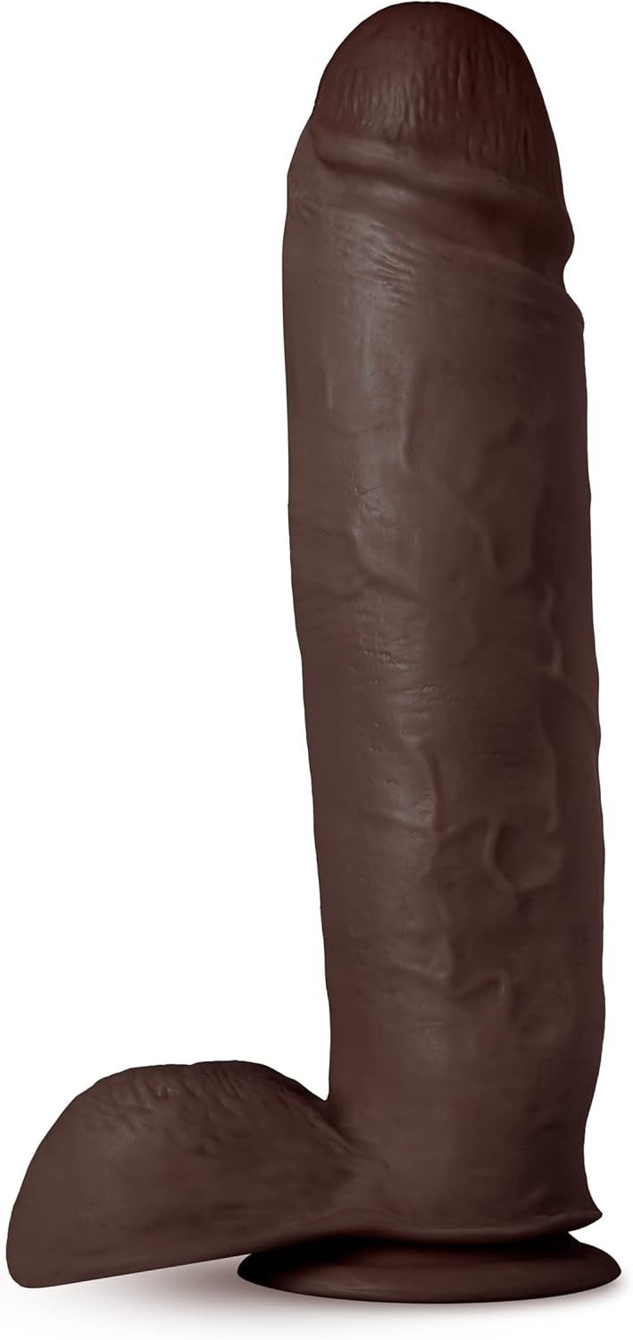 Blush Au Naturel 10.5" Huge Realistic Dildo w/Balls, Sensa Feel Ultra Soft & Firm Long Chocolate Brown Cock, Dual Density FlexiShaft, Suction Cup Harness Compatible, Women Men & Couples Adult Sex Toy