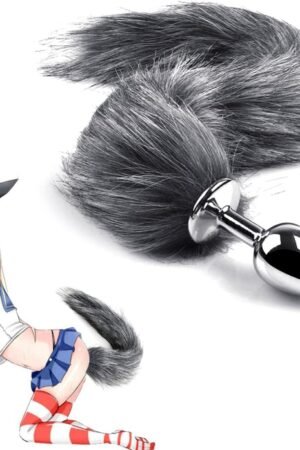 Stainless Steel with Fluffy Plush Realistic Classic 17 inch (Gray) Plush Tail Plug Double Headed, Beginer Can Enjoy The Night Time More