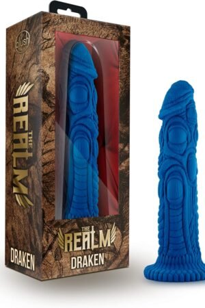 Blush The Realm 7.5" Draken Fantasy Dildo, Ultrasilk Silicone Intricate Dragon-Skin Texture, Lock On, Harness Compatible, Soft Flexible Vagina & Anal Cock Adult Sex Toy for Women, Men, Couples