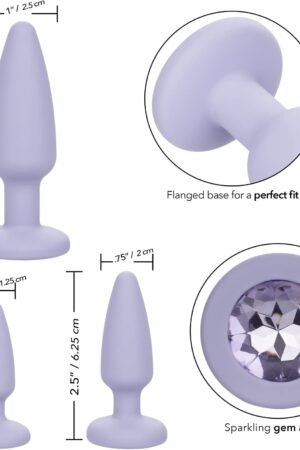 First Time Crystal Booty Kit Anal Butt Plug Toy Set of 3 - Purple