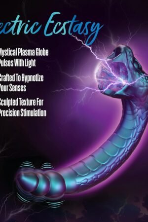 Rattle Snake 13.7" Women Dual-Ended Vibrator with 10 Vibe Modes for Deep Clitoral G-Spot Stimulation, USB Charge, Glowing Plasma Globe, Female Fantasy Silicone Sex Toy, Dark Millenia
