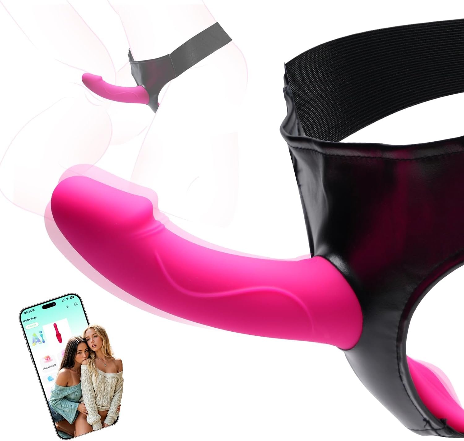 Strap On Dildo Harness Lesbian Adult Sex Toys & Games Vibrator, APP Adult Toys Dildos with 9 Vibrations G Spot Clit Stimulation Wearable Vibrators, Strapon Vibradores Couples Women Sex Toys Vibrating