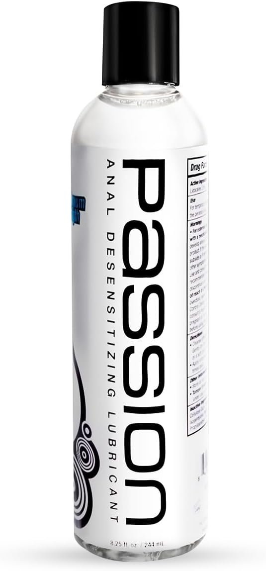 Passion Anal Desensitizing Lube, 8.25 Fl Oz - Maximum StrengthNatural Water-Based Lubricant for Comfortable Use, Long-Lasting Formula, Non-Staining & Easy to Clean