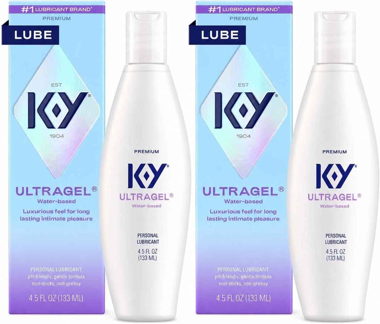 K-Y Ultragel Premium Water-Based Body Friendly Formula 4.5 Fl Oz. Personal Lubricant for Wetter Sex for Men, Women and Couples & Safe to Use with Silicone Toys (2 Pack)