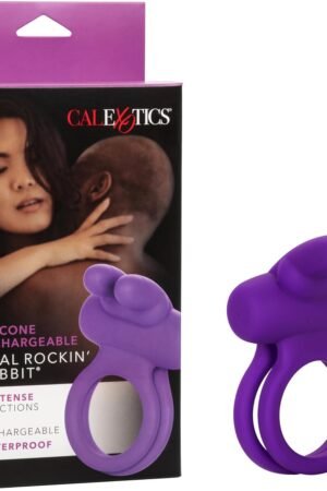 CalExotics Silicone Rechargeable Dual Rockin’ Rabbit Enhancer, Vibrating Cock Ring for Couple Adult Sex Toy Purple