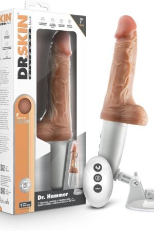 Blush Dr. Skin - Dr. Hammer 7” Vibrating & Thrusting Dildo - 9 Modes, 3 Speeds, Remote Controlled, Warming Liquid Silicone, Suction Cup Base, USB Rechargeable, Realistic Adult Sex Toy Penis - (Beige)