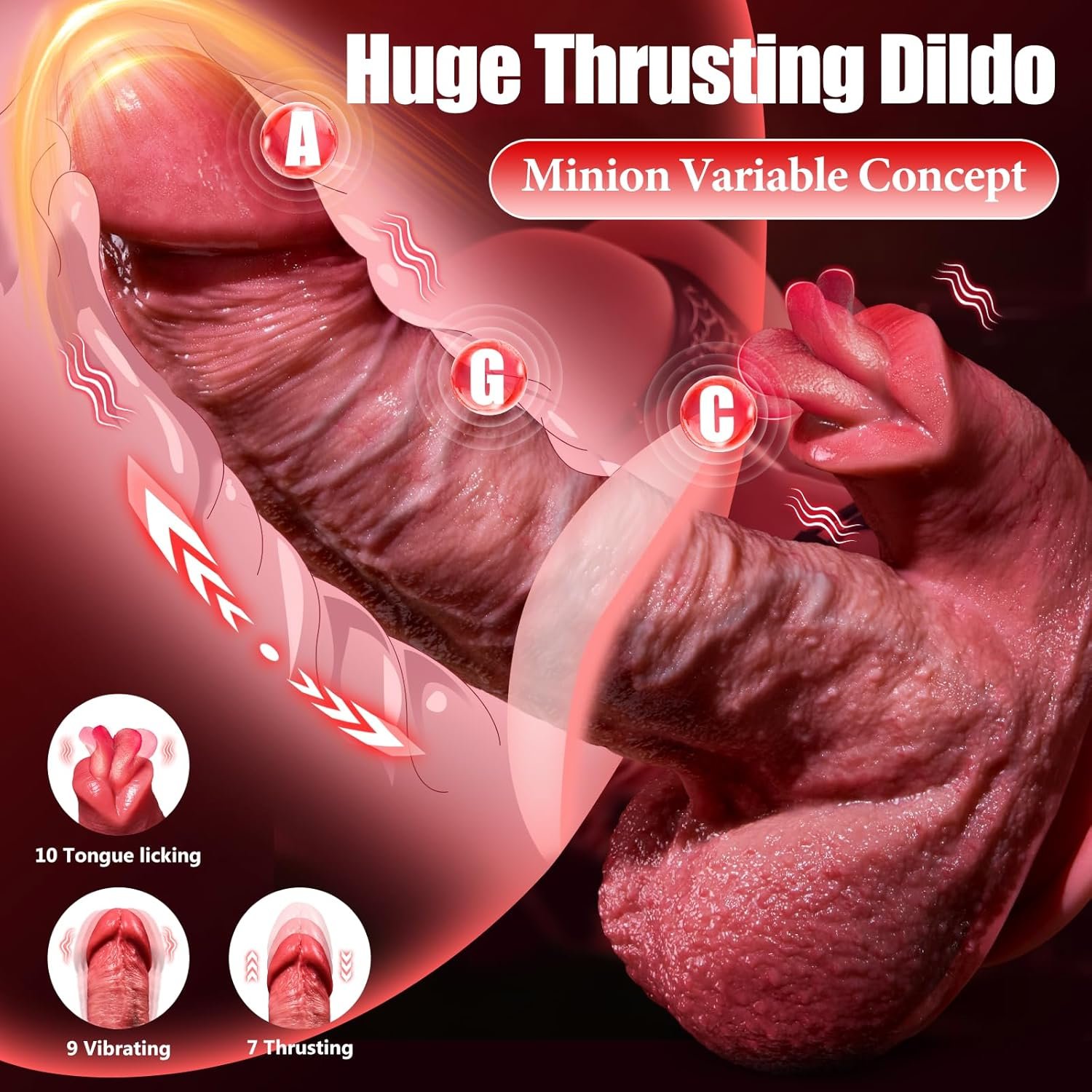 Huge Dildo Sex Toys Vibrator - 10" Big Realistic Thrusting Dildos with 10 Dual Tongue Licking & Thrusting Remote Contral Mode for G-Spot Clitoral Anal, Soft Thick Silicone Dildo Penis for Women Couple - Image 3
