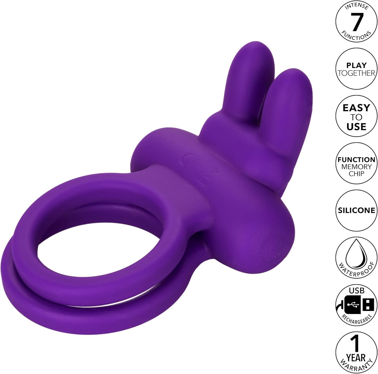 CalExotics Silicone Rechargeable Dual Rockin’ Rabbit Enhancer, Vibrating Cock Ring for Couple Adult Sex Toy Purple - Image 6