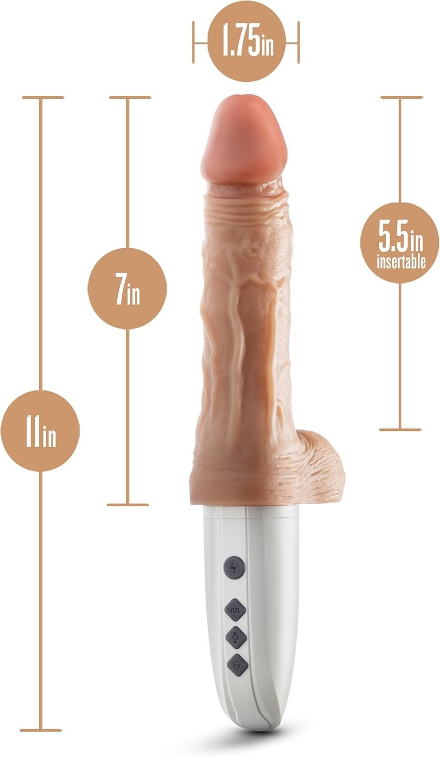 Blush Dr. Skin - Dr. Hammer 7” Vibrating & Thrusting Dildo - 9 Modes, 3 Speeds, Remote Controlled, Warming Liquid Silicone, Suction Cup Base, USB Rechargeable, Realistic Adult Sex Toy Penis - (Beige) - Image 7