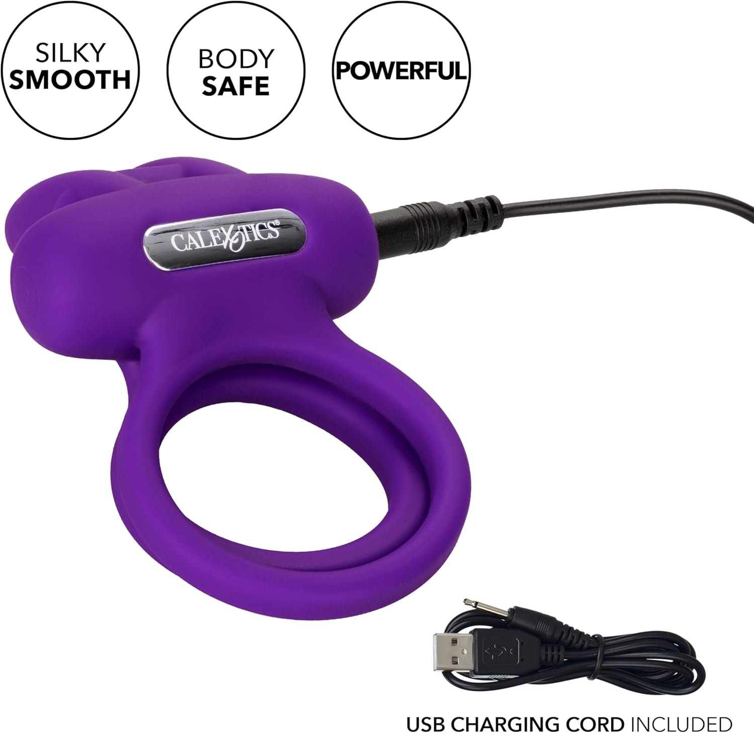 CalExotics Silicone Rechargeable Dual Rockin’ Rabbit Enhancer, Vibrating Cock Ring for Couple Adult Sex Toy Purple - Image 5