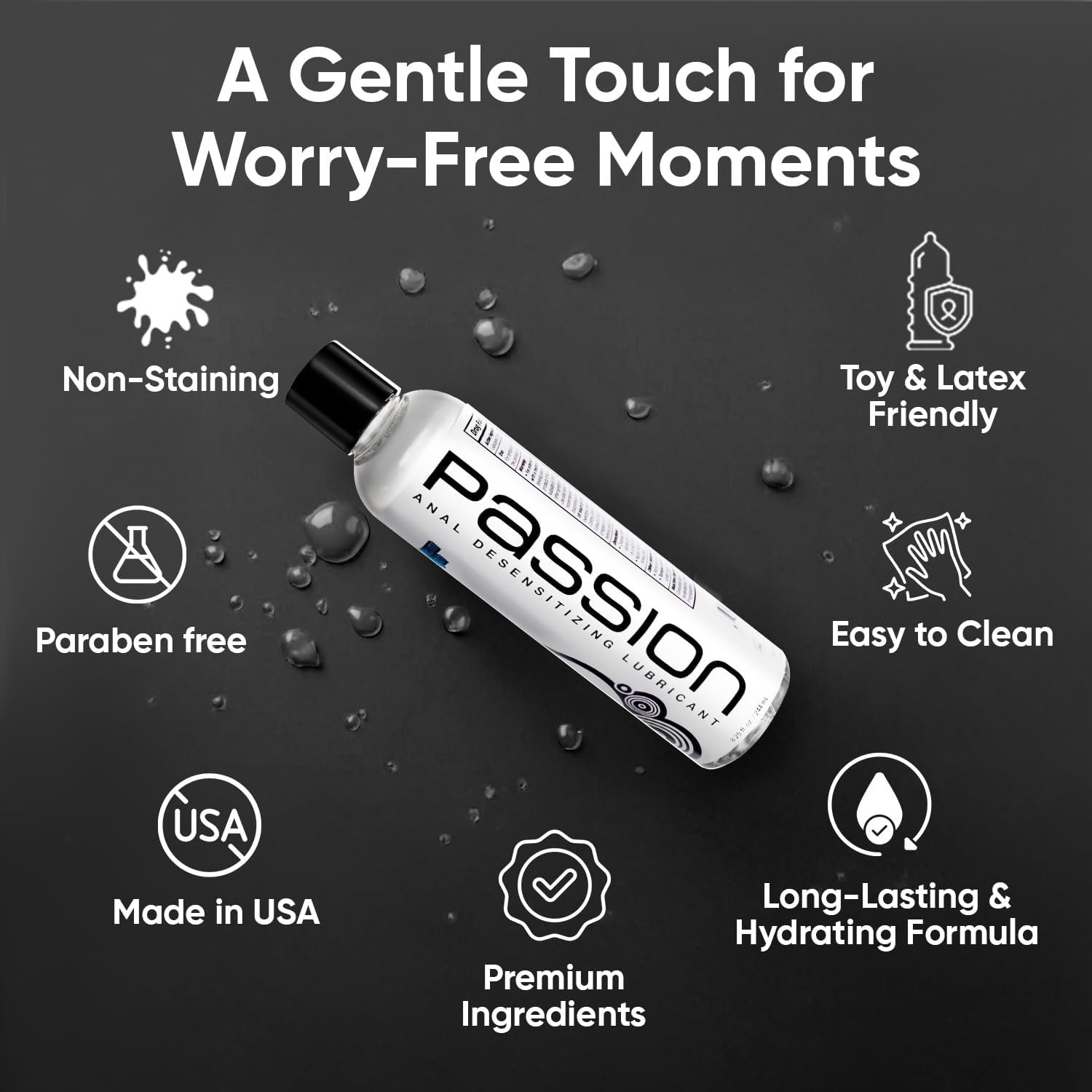 Passion Anal Desensitizing Lube, 8.25 Fl Oz - Maximum StrengthNatural Water-Based Lubricant for Comfortable Use, Long-Lasting Formula, Non-Staining & Easy to Clean - Image 4