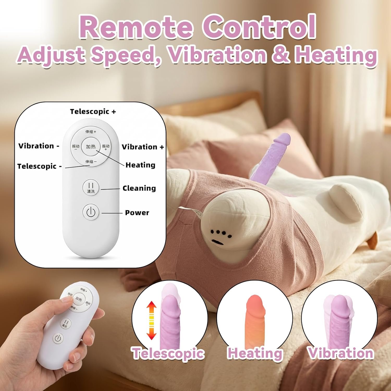 Bear Plush Dildo Sex Machine, Automatic Thrusting Dildo Vibrator Bear Pillow for Women Sex, Adult Sex Toy Pillow with Heating Function - Image 4