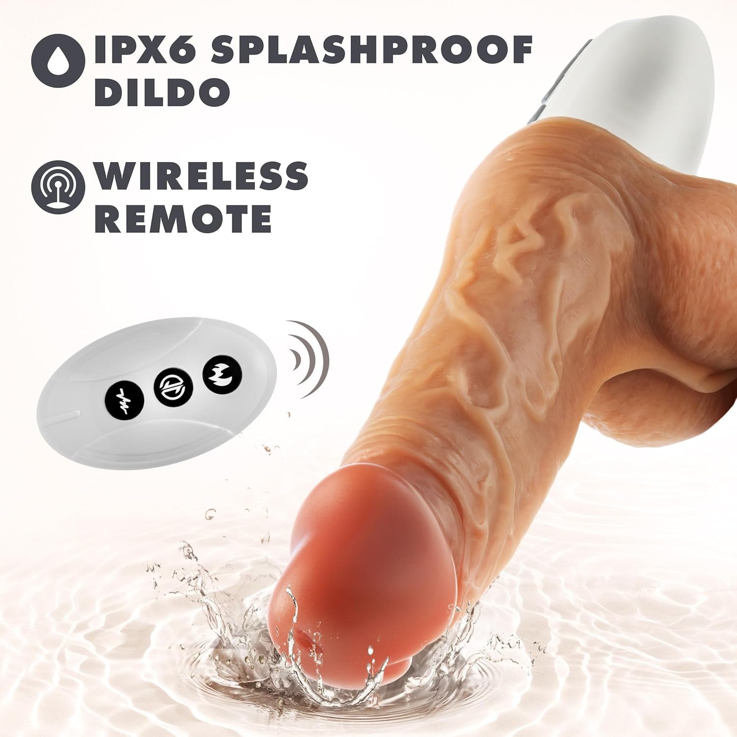 Blush Dr. Skin - Dr. Hammer 7” Vibrating & Thrusting Dildo - 9 Modes, 3 Speeds, Remote Controlled, Warming Liquid Silicone, Suction Cup Base, USB Rechargeable, Realistic Adult Sex Toy Penis - (Beige) - Image 5