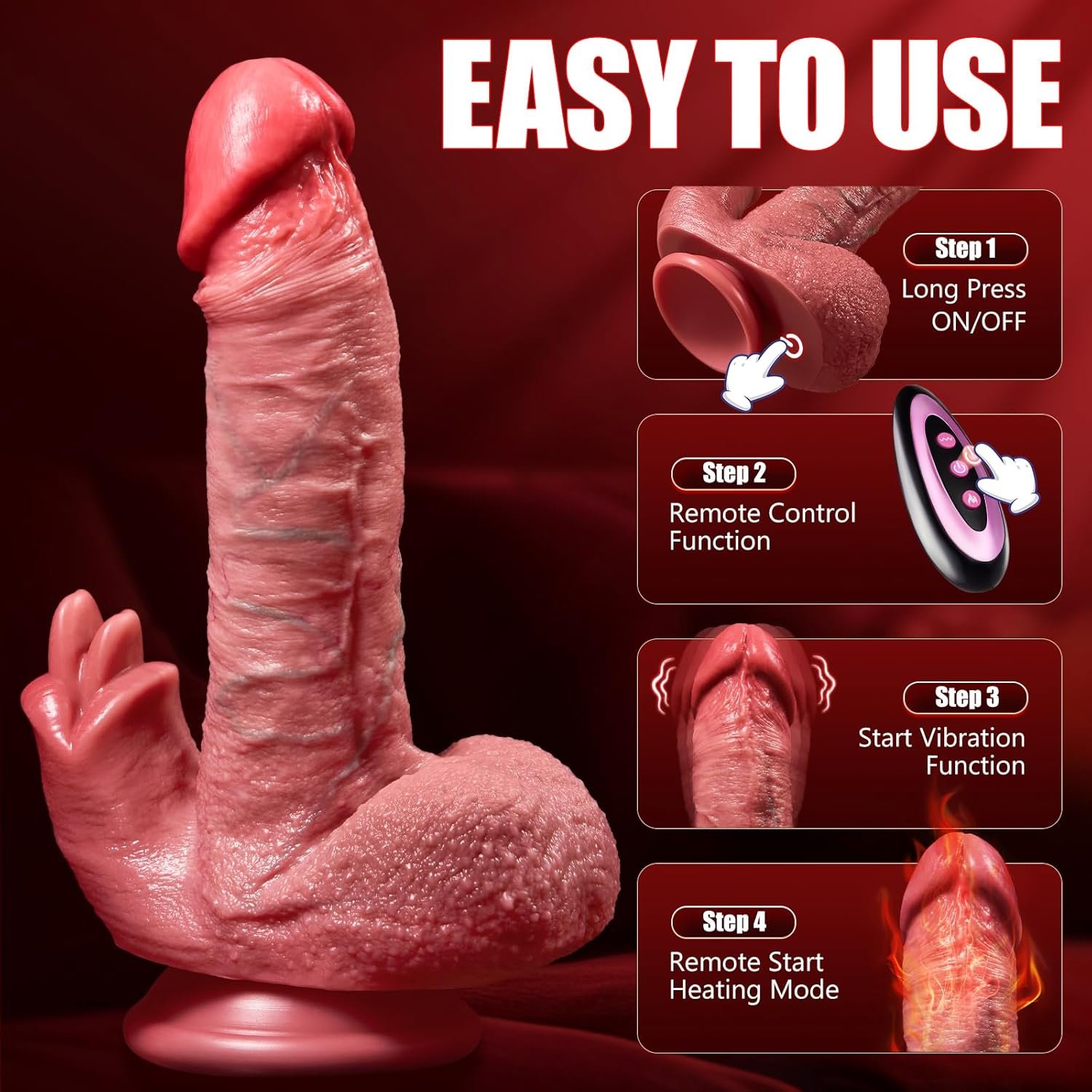 Huge Dildo Sex Toys Vibrator - 10" Big Realistic Thrusting Dildos with 10 Dual Tongue Licking & Thrusting Remote Contral Mode for G-Spot Clitoral Anal, Soft Thick Silicone Dildo Penis for Women Couple - Image 7