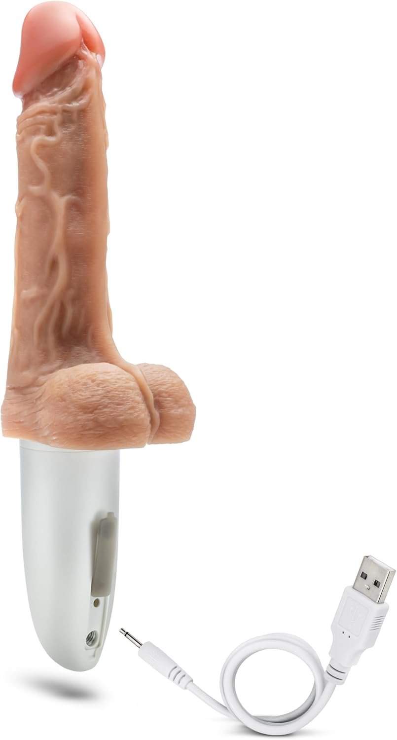 Blush Dr. Skin - Dr. Hammer 7” Vibrating & Thrusting Dildo - 9 Modes, 3 Speeds, Remote Controlled, Warming Liquid Silicone, Suction Cup Base, USB Rechargeable, Realistic Adult Sex Toy Penis - (Beige) - Image 3